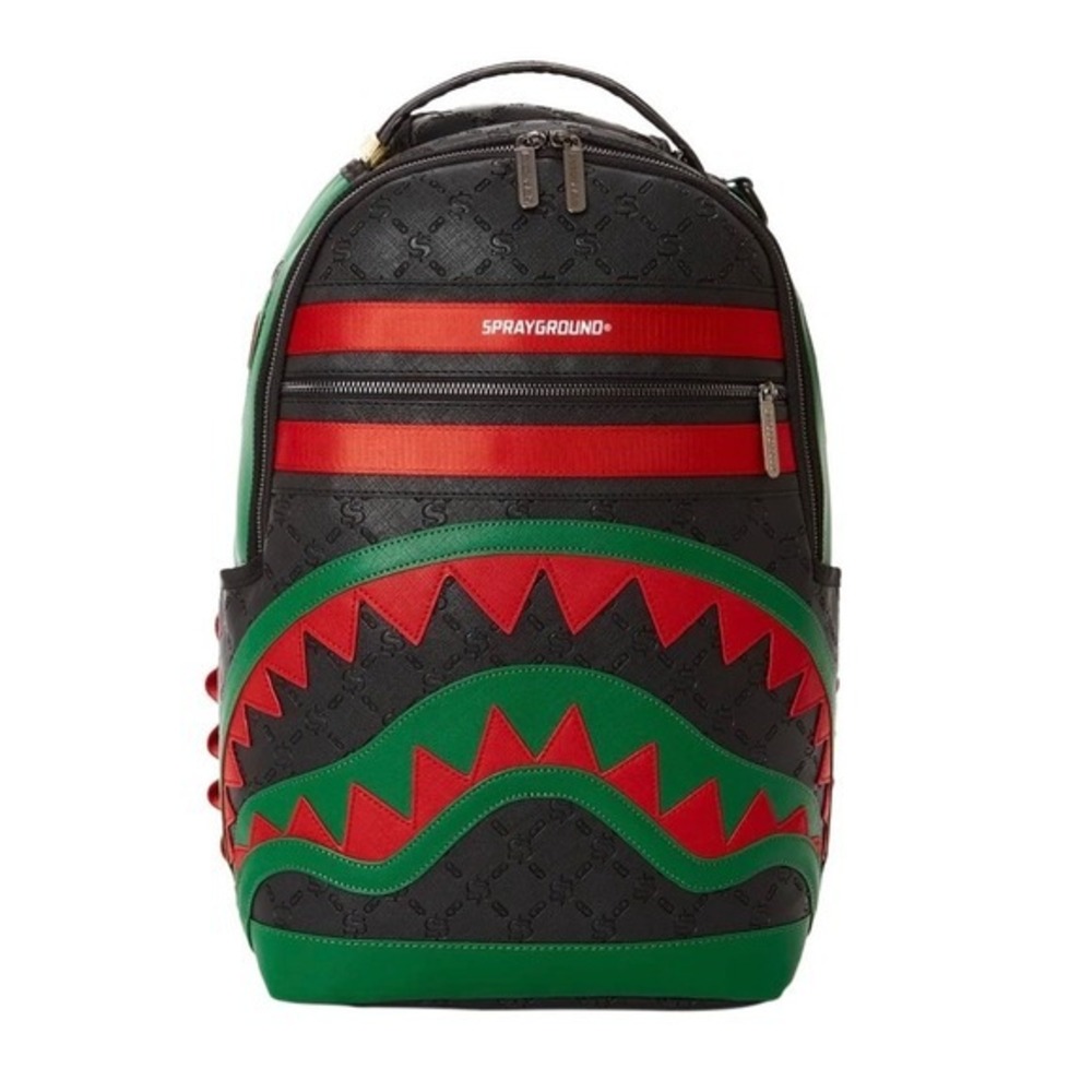 Sprayground Dinero Shark Backpack l Large Black Red Green Excellent Limited‎ NWT